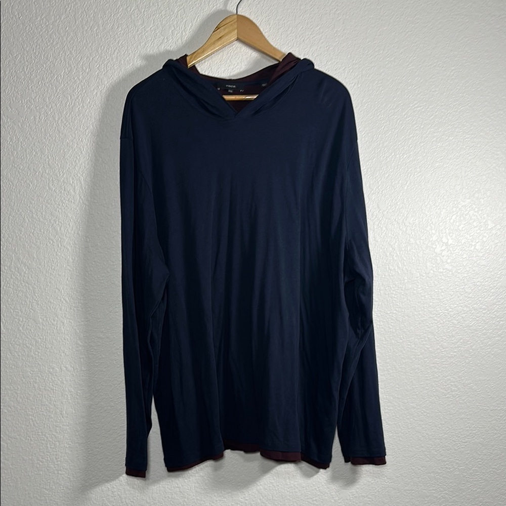 Vince Mens Double Layer Pima Cotton Hoodie Navy Blue Burgundy XXXL 3XL Long Slee